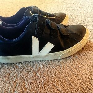 Veja Kids Black and White Velcro Sneakers